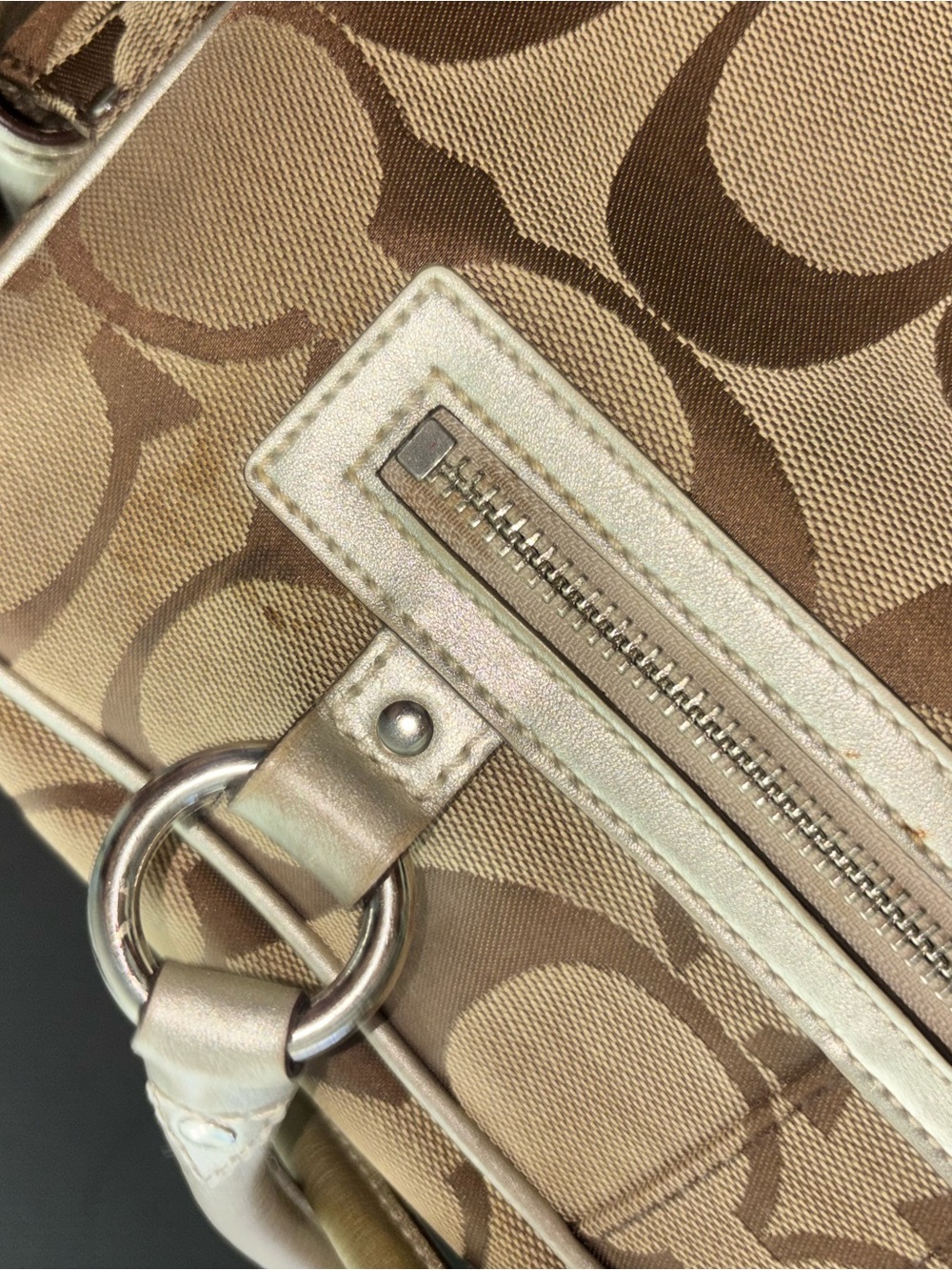 VTG Coach Beige Signature Satchel with Metallic + Gold Wallet - Picture 6 of 16